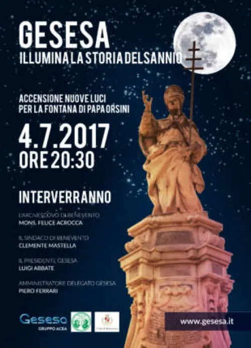 Gesesa illumina la fontana di Papa Orsini, inaugurazione il 4 Luglio