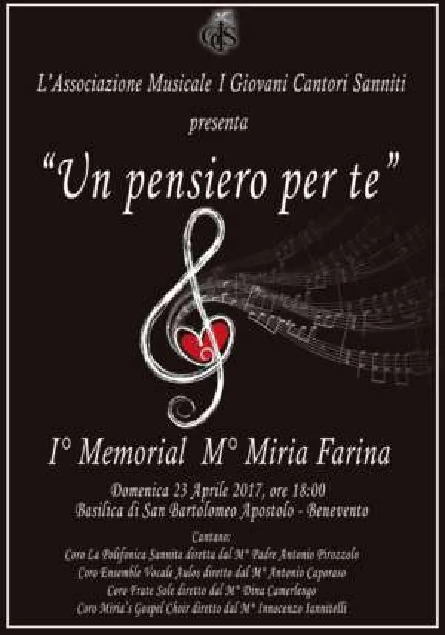 Benevento, i Giovani Cantori Sanniti presentano il ''1 Memorial M. Maria Farina''