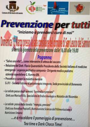 San Leucio del Sannio, il 12 Marzo ''Prevenzione per tutti - iniziamo a prenderci cura di noi''